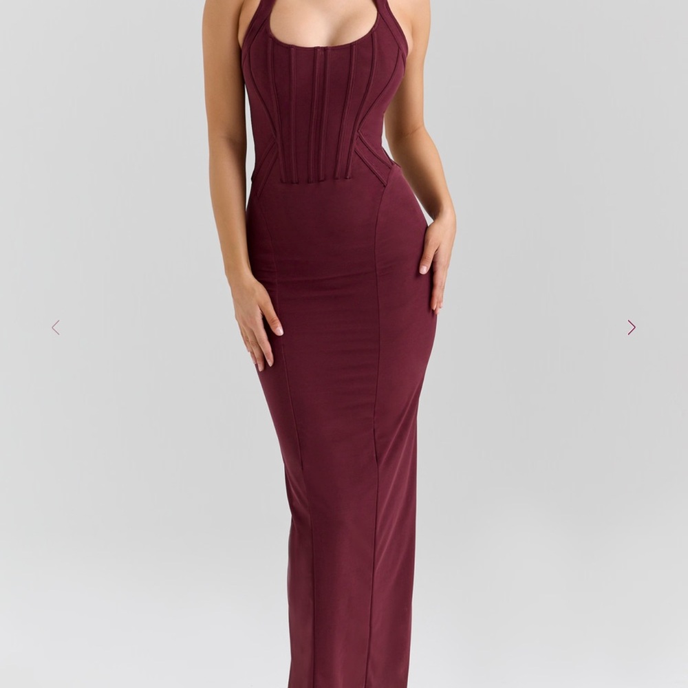 House of CB Lusilla Dress - Halter Burgundy Dress